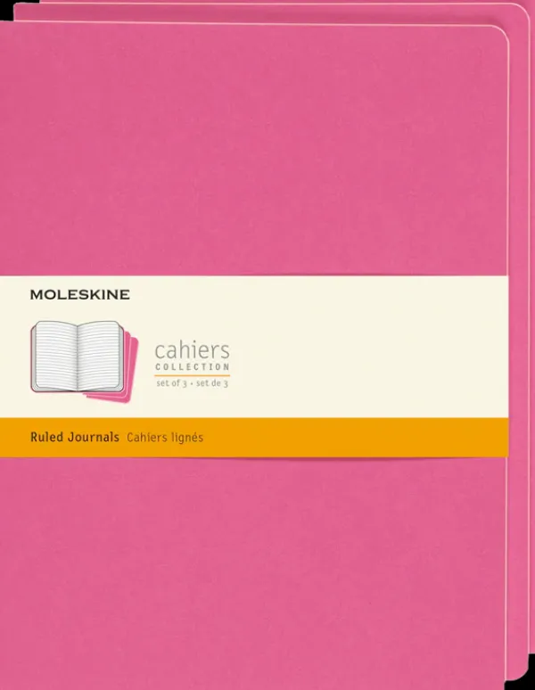 Cuadernos Cahier*Ed. Moleskine Libretas Cahier. Set de 3 - XL - Rosa Cinetica - De rayas